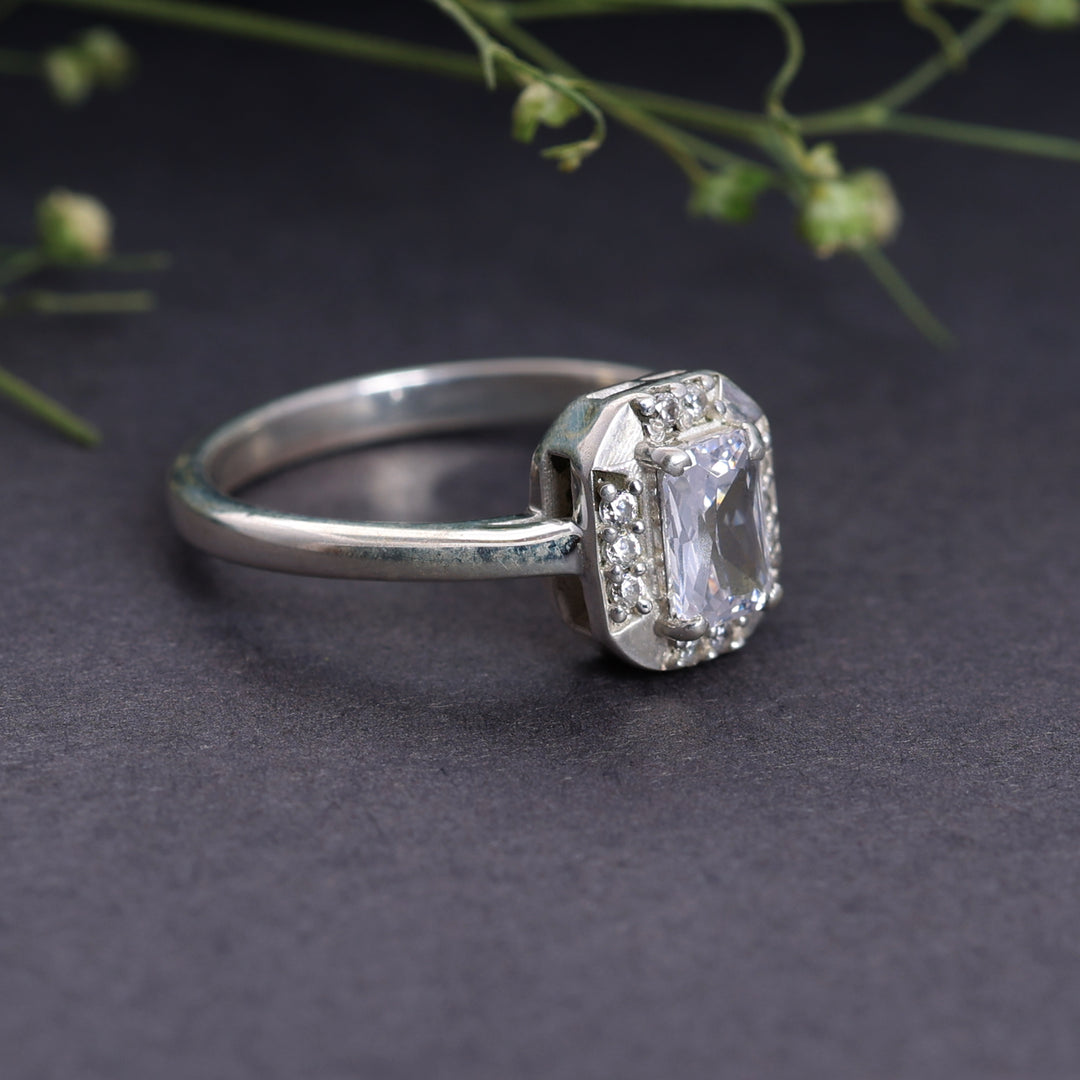 925 Sterling Silver Emerald Cut Solitaire Ring for Women