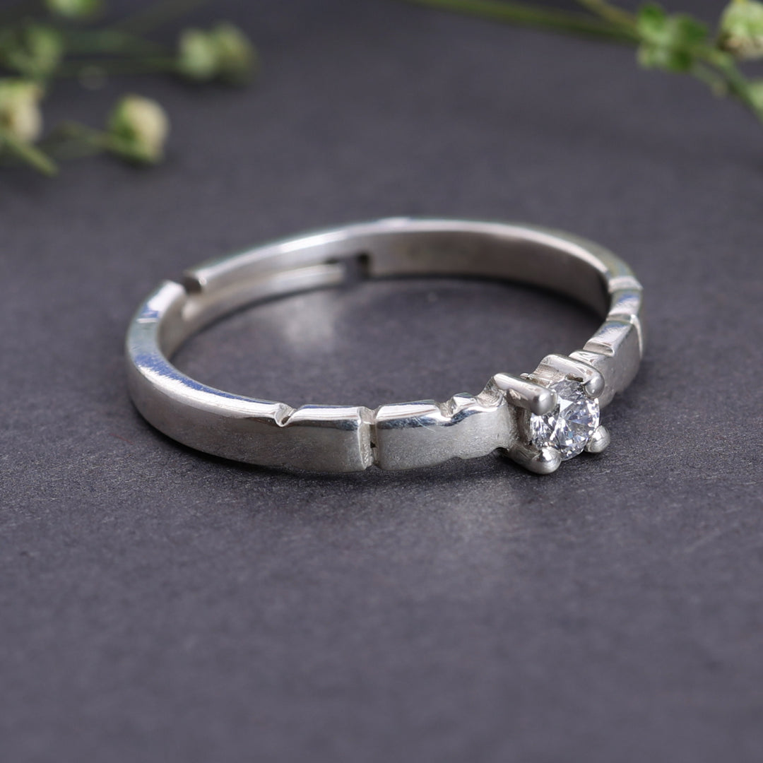 Sterling Silver Adjustable Solitaire Diamond Accent Ring for Women