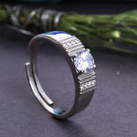 将图像加载到图库查看器中， 925 Sterling Silver Adjustable Solitaire Diamond Ring for Men

