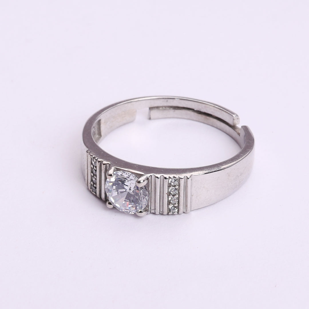 925 Sterling Silver Adjustable Solitaire Diamond Ring for Men