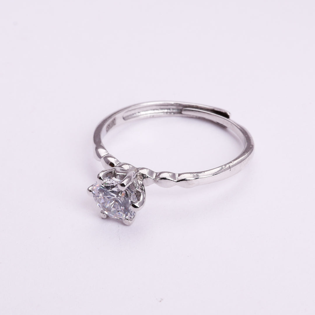 925 Sterling Silver Solitaire Ring with CZ Stone | Adjustable Band