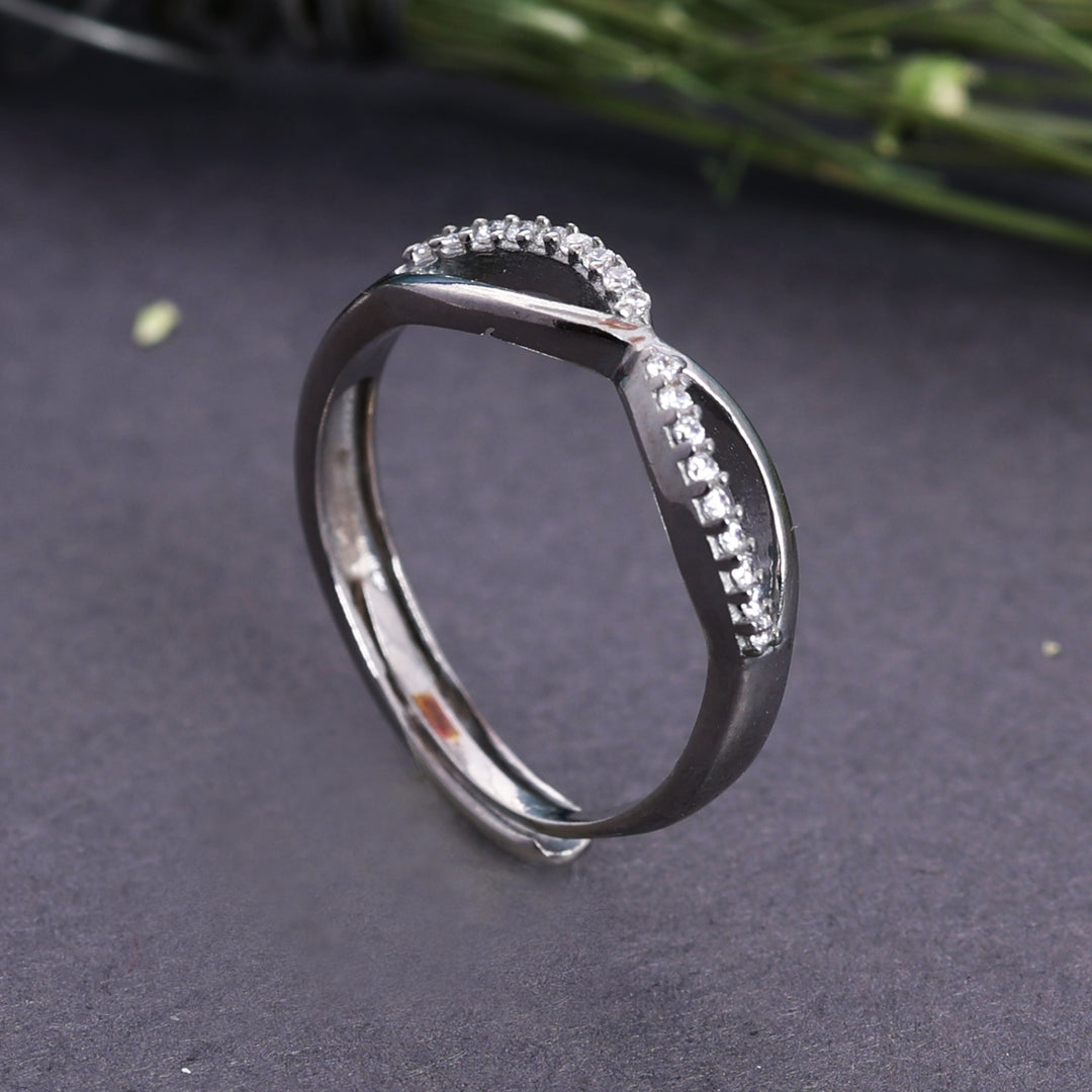 925 Sterling Silver Infinity Bypass Ring with Clear Stones
