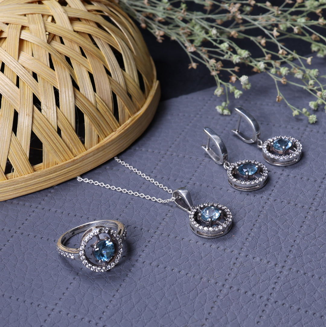 925 Silver Blue Topaz Jewelry Set | Women's Gift
