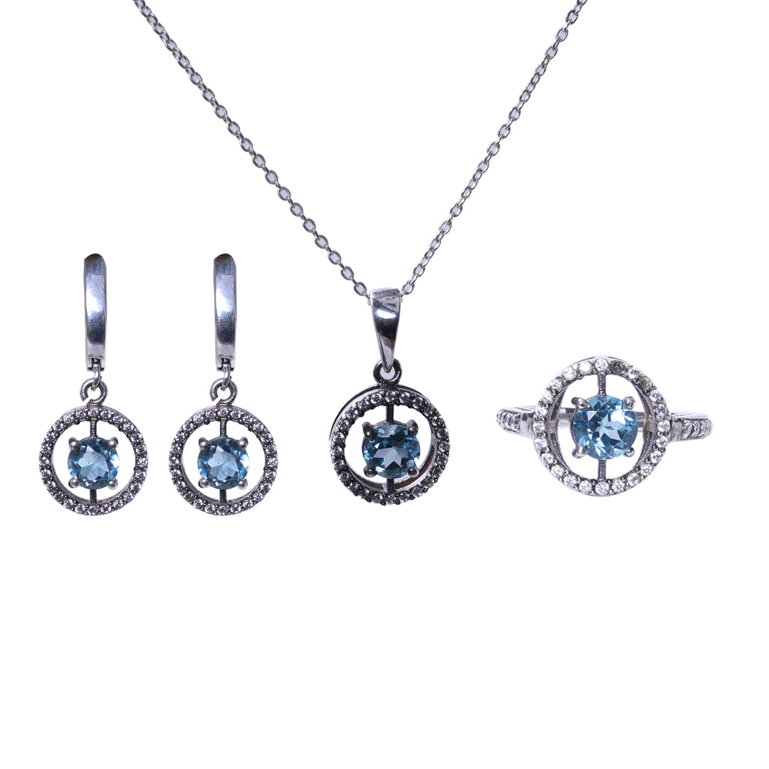925 Silver Blue Topaz Jewelry Set | Women's Gift