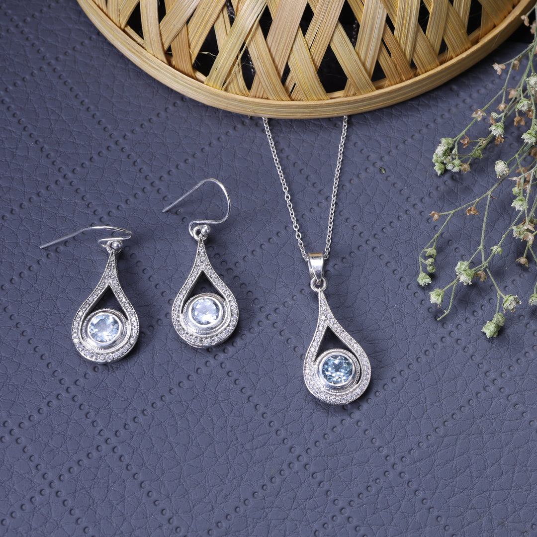 925 Silver Teardrop Jewelry Set | Blue Gemstone for Women