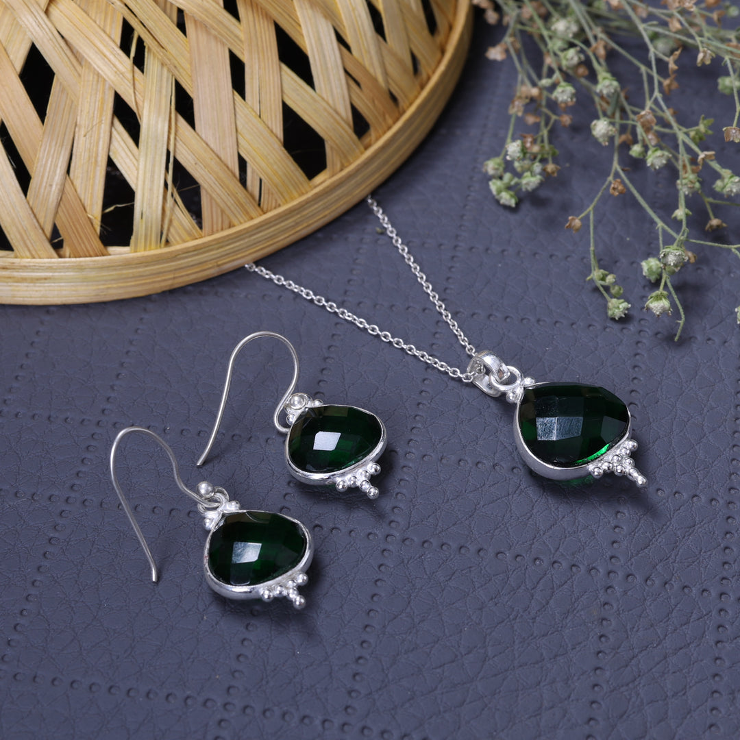 925 Silver Emerald Green Teardrop Jewelry Set | Women's Gift