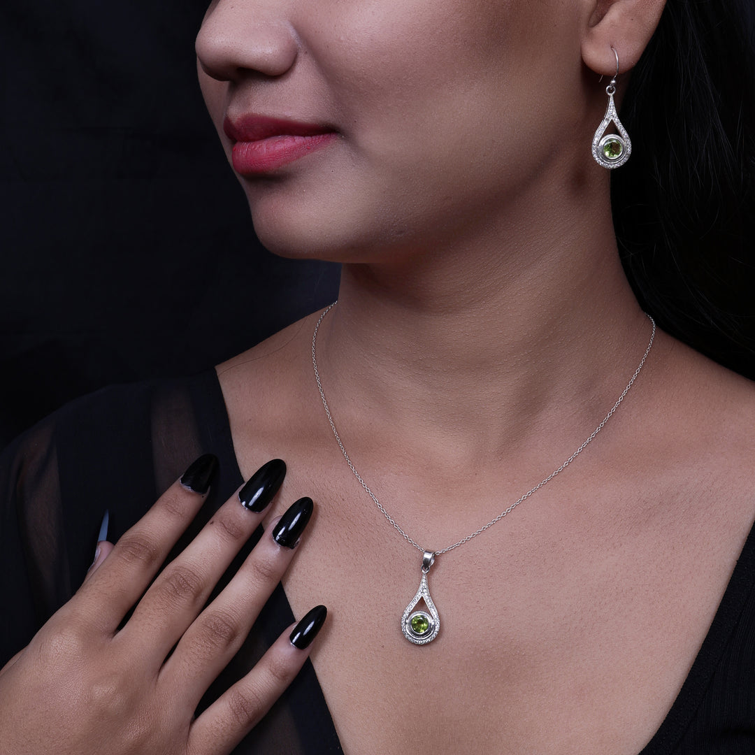 925 Silver Peridot Teardrop Jewelry Set | Women's Gift
