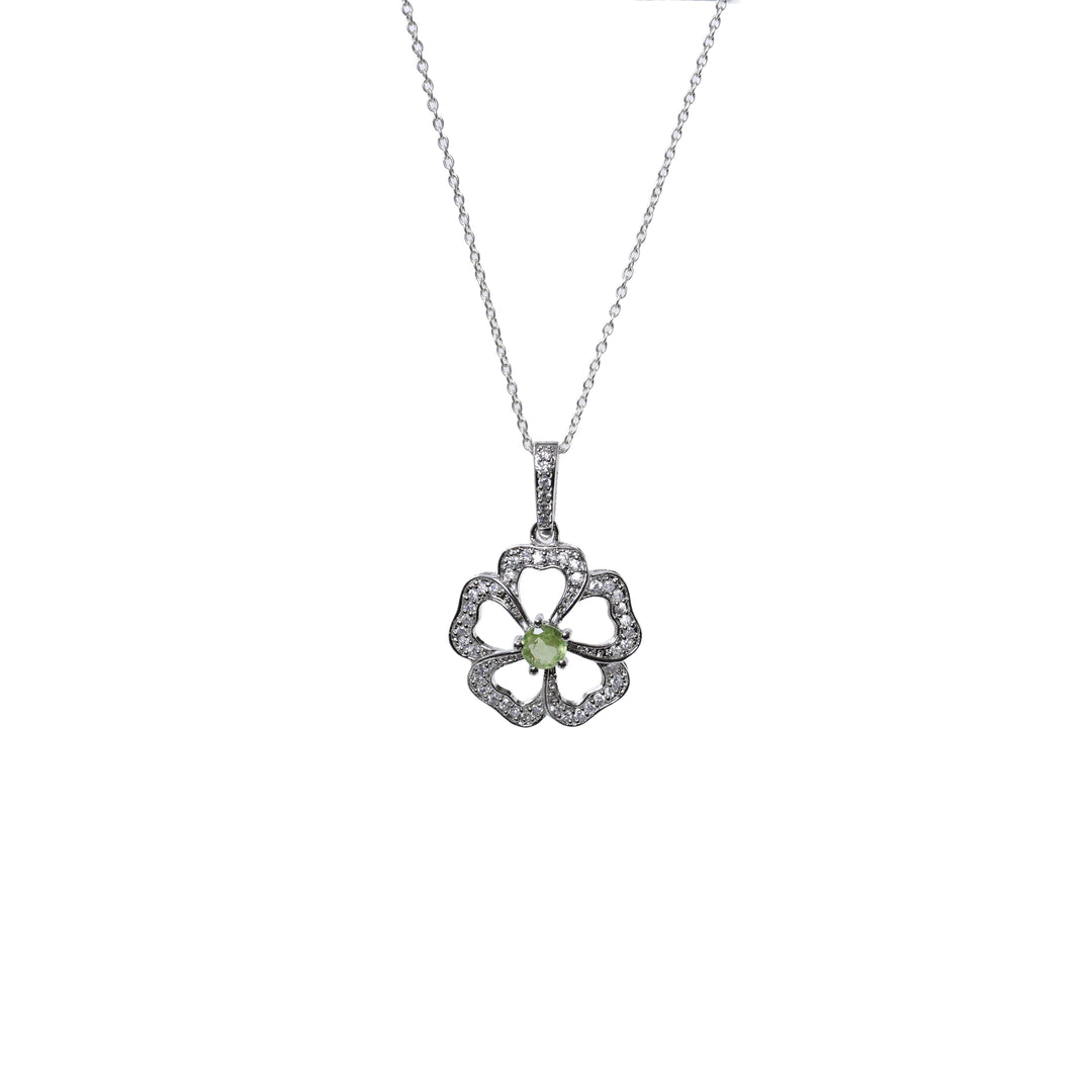 925 Silver Flower Jewelry Set with Green Gemstone | Gift for Her