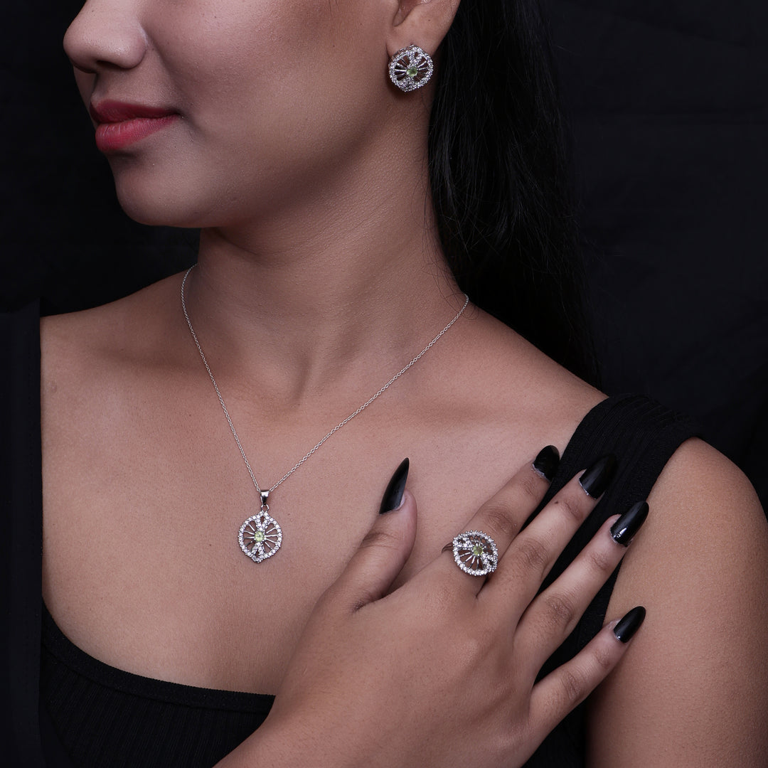 925 Silver Peridot Jewelry Set for Women | Gift for Her