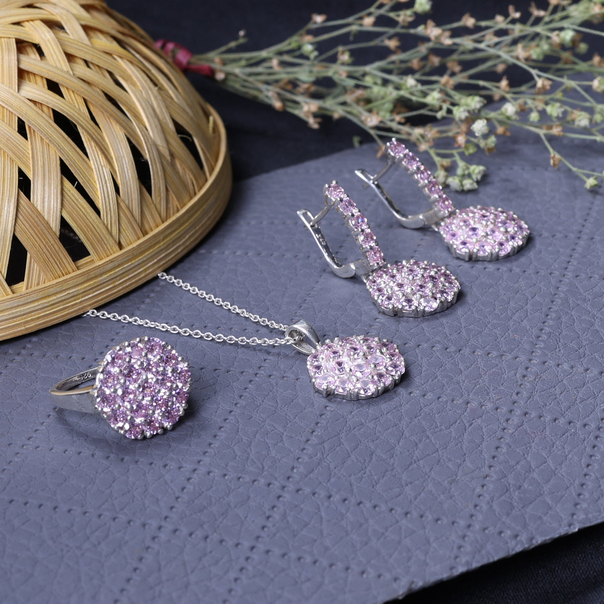 925 silver pink gemstone jewelry set for women | gift