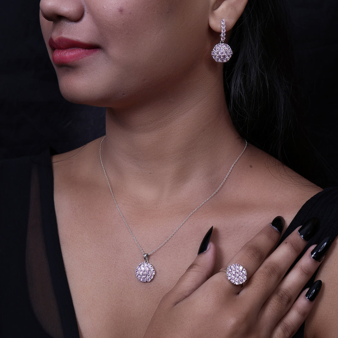 925 Silver Pink Gemstone Jewelry Set for Women | Gift