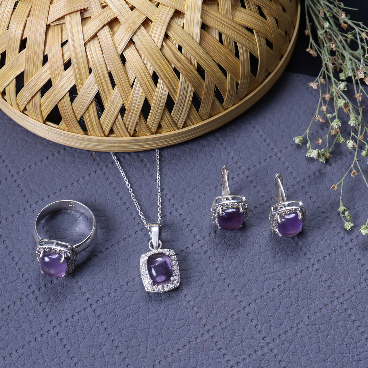 925 silver amethyst jewelry set for women | gift idea