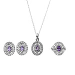 Load image into Gallery viewer, 925 Silver Amethyst Jewelry Set | Stud Earrings, Pendant, Ring
