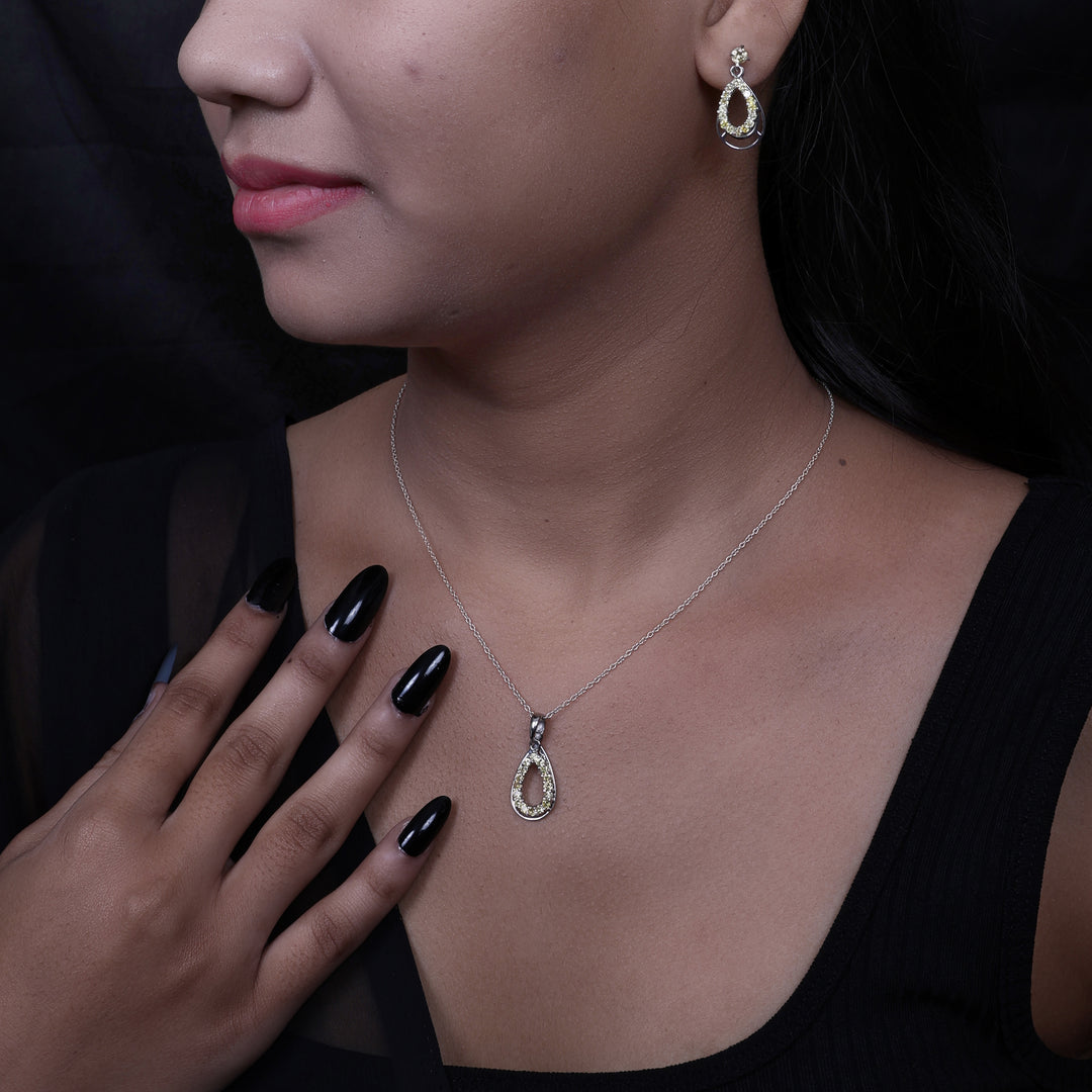 925 Silver Teardrop Earrings & Pendant Set | Yellow Gemstone