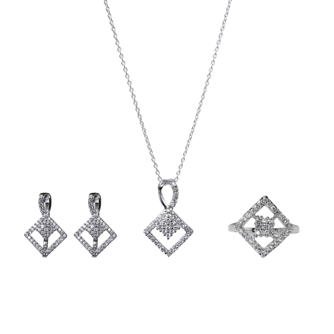 925 Silver Diamond Set (Earrings, Necklace, Ring) | Women's Jewelry