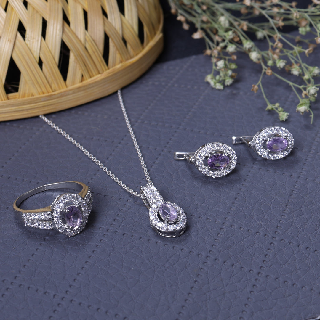 925 Silver Amethyst Jewelry Set for Women | Gift Set