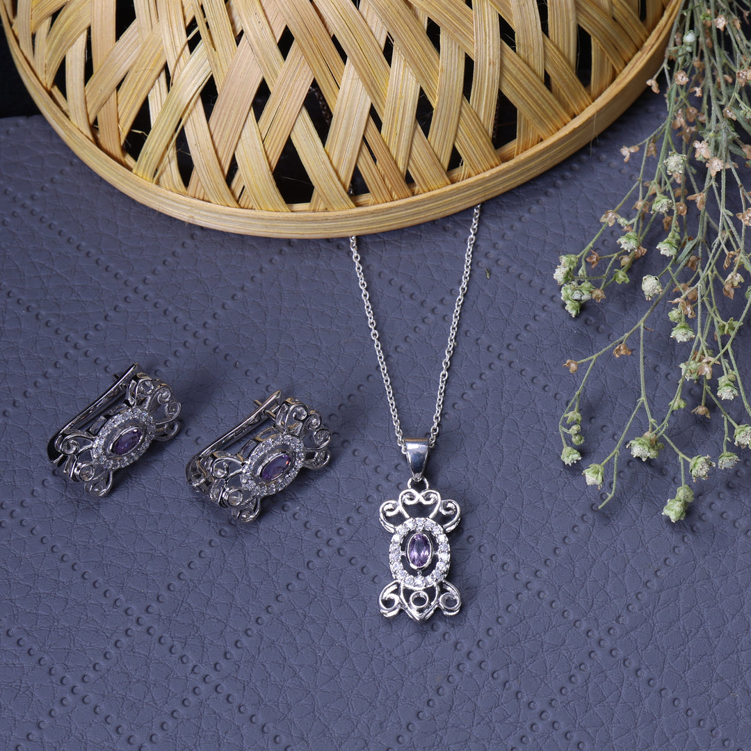 925 Silver Amethyst Jewelry Set for Women | Gift