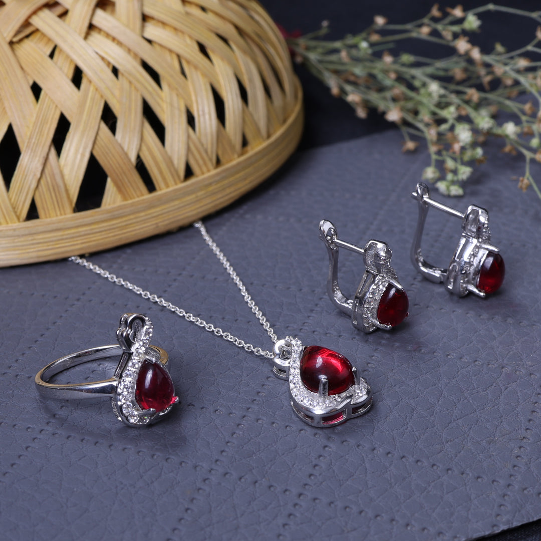 925 Silver Ruby Jewelry Set for Women | Gift Idea