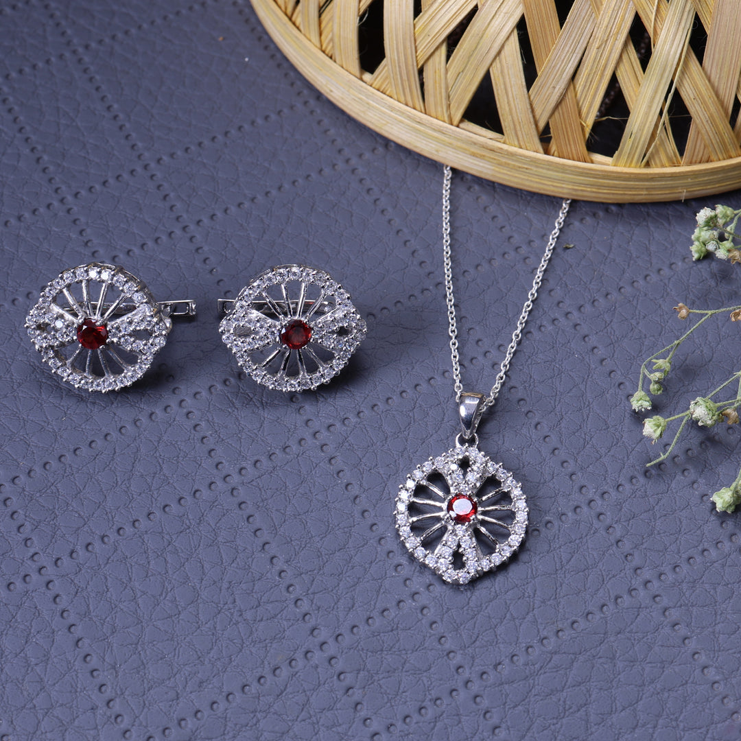 925 Silver Cubic Zirconia Cufflinks & Pendant Set | Gift for Him