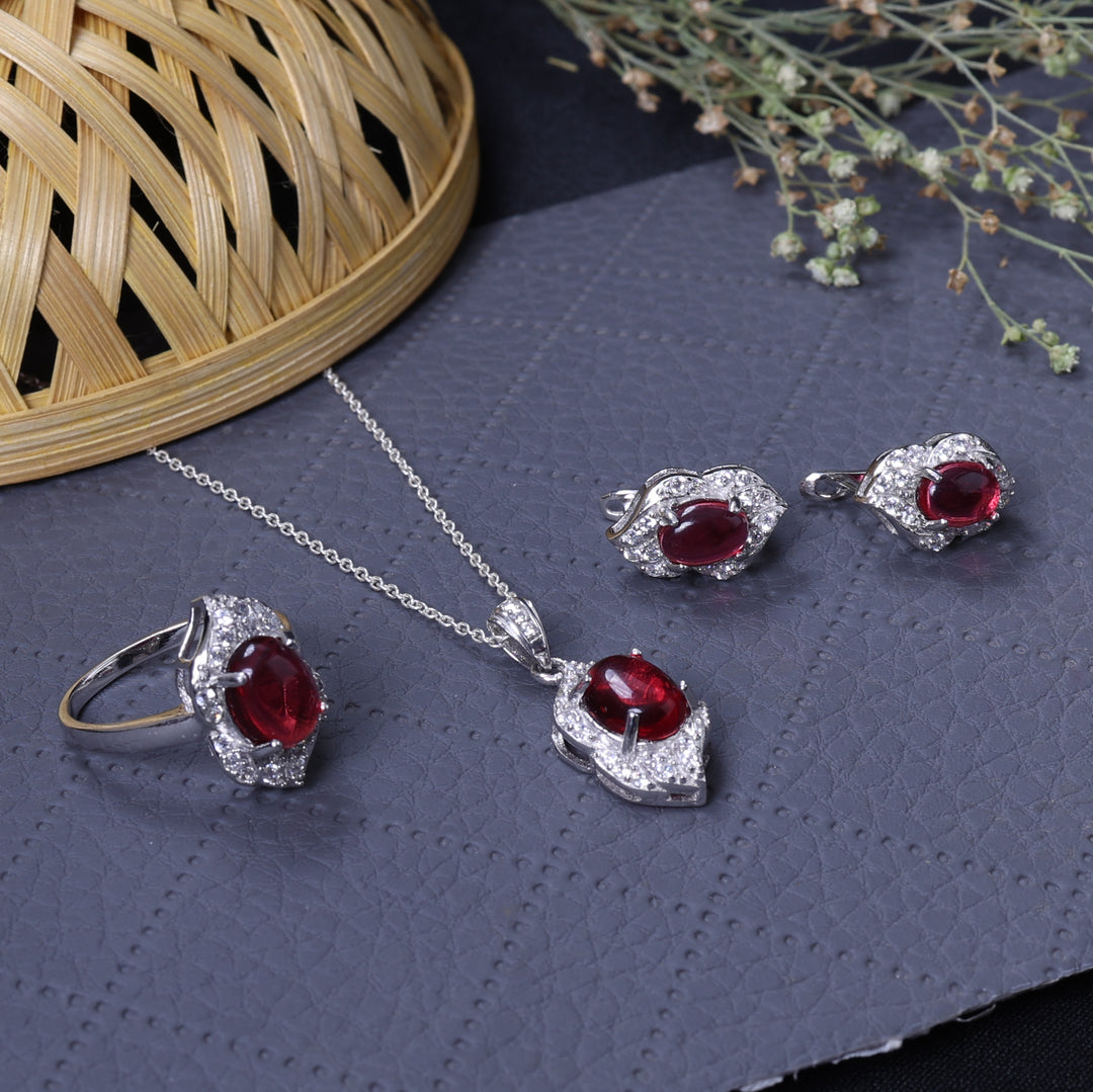 925 Silver Pink Gemstone Jewelry Set for Women | Gift