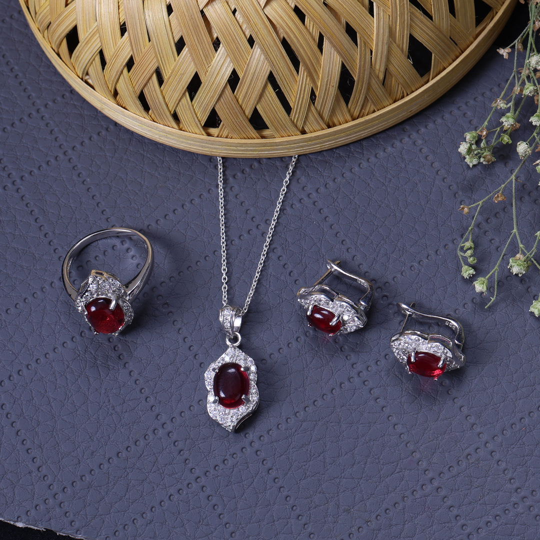 925 Silver Pink Gemstone Jewelry Set for Women | Gift