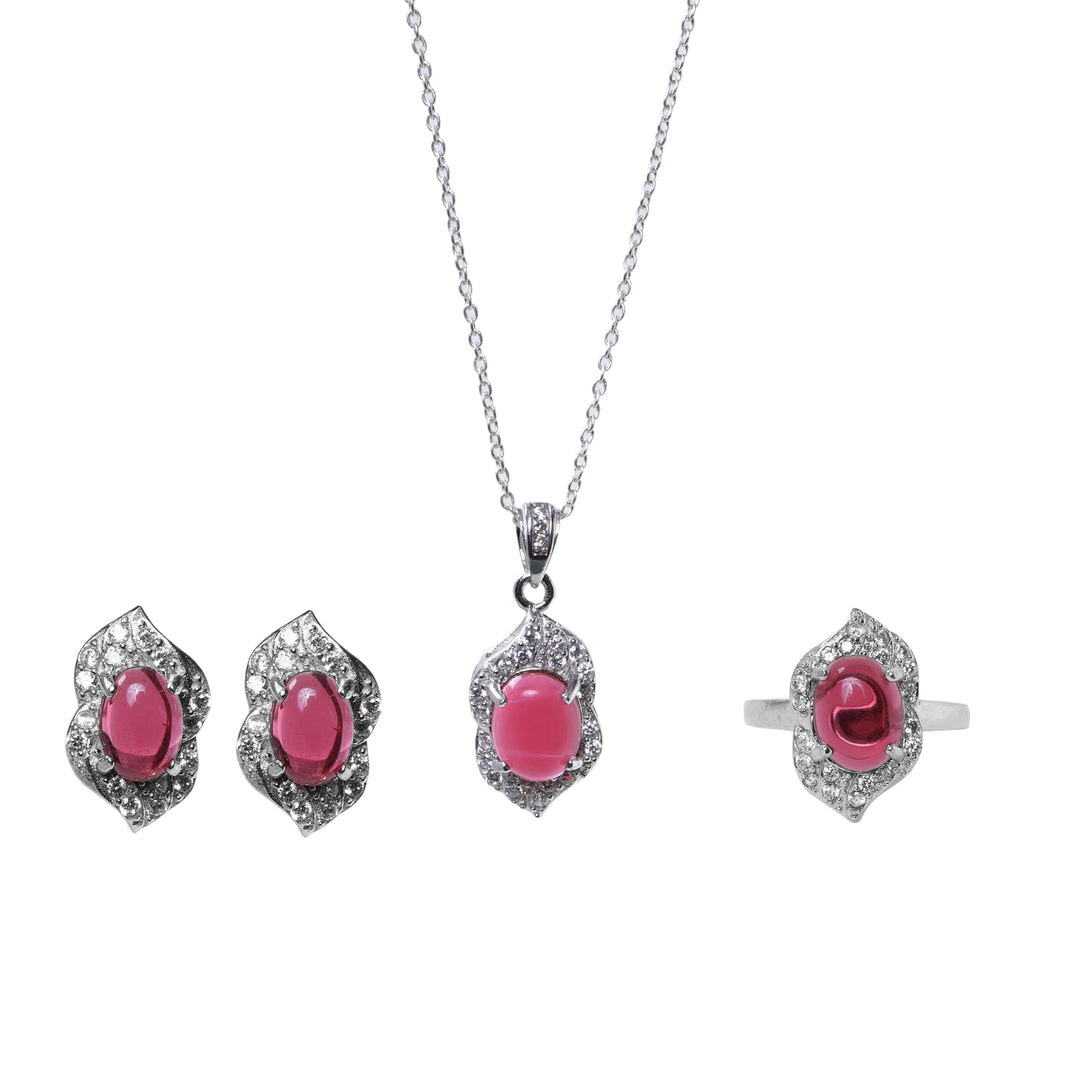 925 Silver Pink Gemstone Jewelry Set for Women | Gift