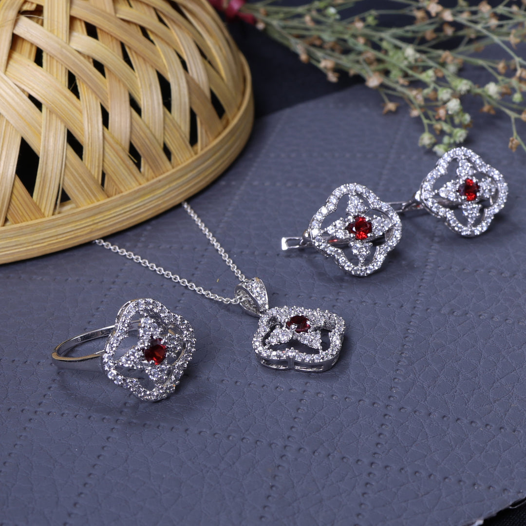 925 Silver Red Gemstone Jewelry Set for Women | Gift