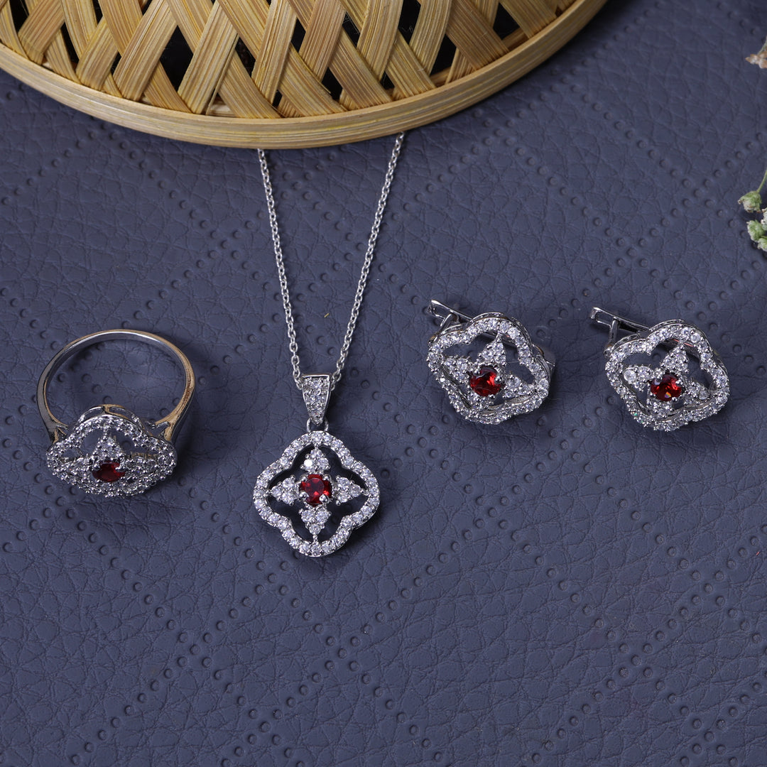 925 Silver Red Gemstone Jewelry Set for Women | Gift