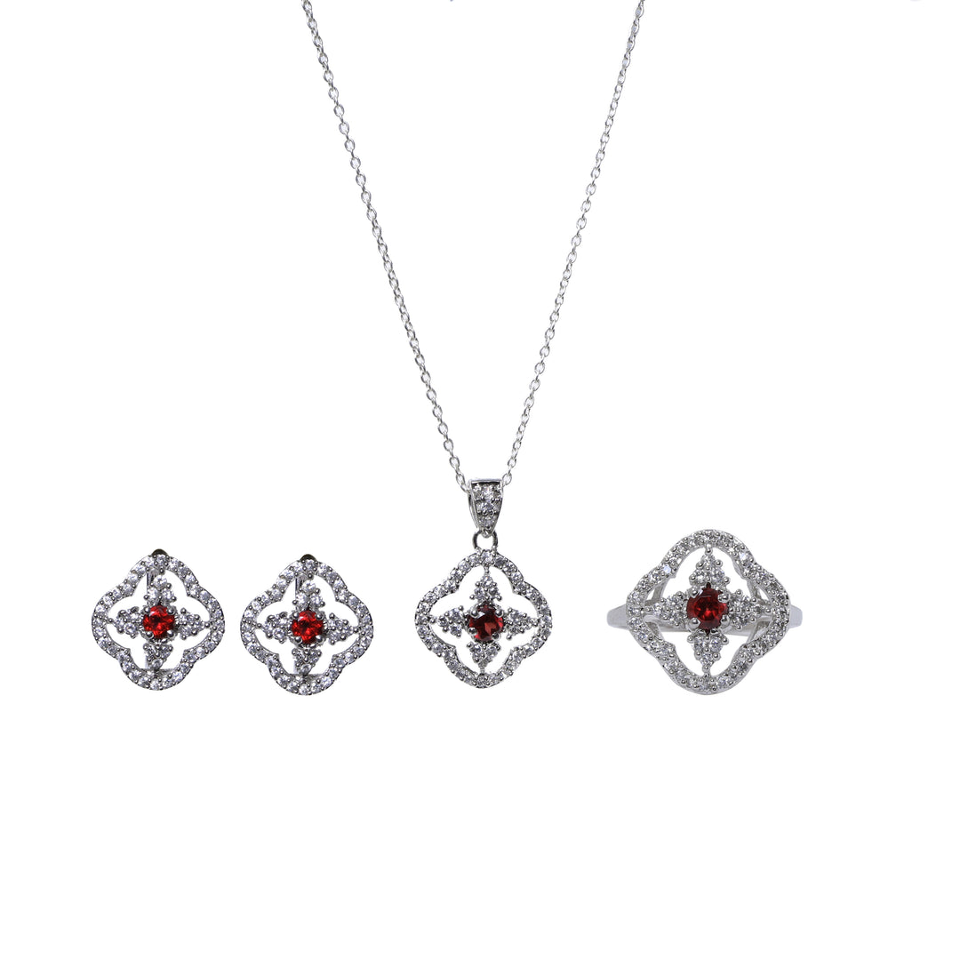925 Silver Red Gemstone Jewelry Set for Women | Gift