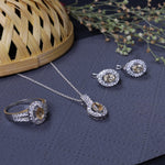 将图像加载到图库查看器中， Silver Citrine Jewelry Set | Earrings, Pendant, Ring for Women
